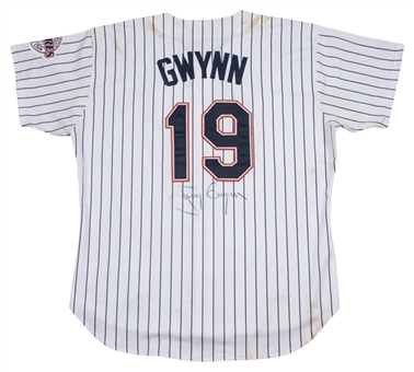 1997 Tony Gwynn Game Used and Signed San Diego Padres Home Jersey for Career Hit #2753 (Beckett)
